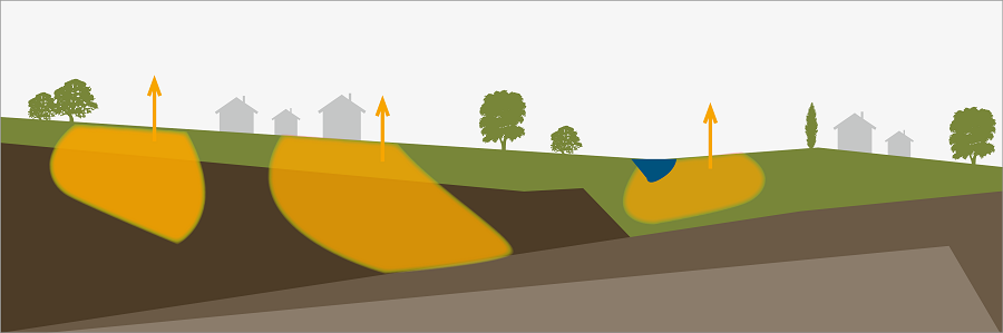 Radon entsteht im Untergrund und dringt an die Erdoberfläche. Radon entsteht im Untergrund und dringt an die Erdoberfläche.